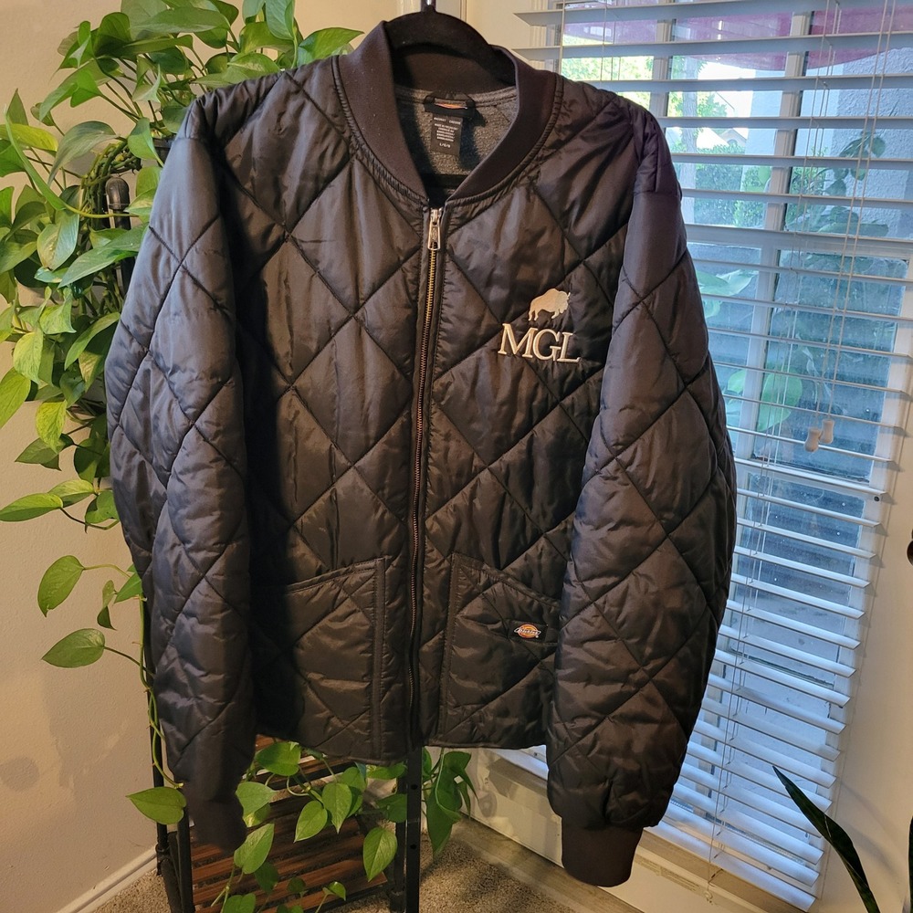Dickies Mens Quilted Nylon Bomber Jacket Black MGL Buffalo Logo Large